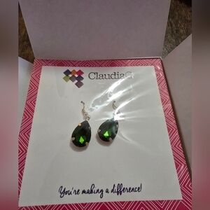 Claudia G Gold Emerald Teardrop Earrings NIB